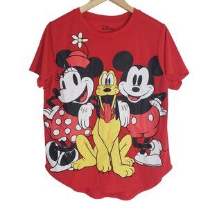 Disney Juniors Red Minnie Mickey Pluto Graphic T-Shirt Size XL Vacation Casual‎